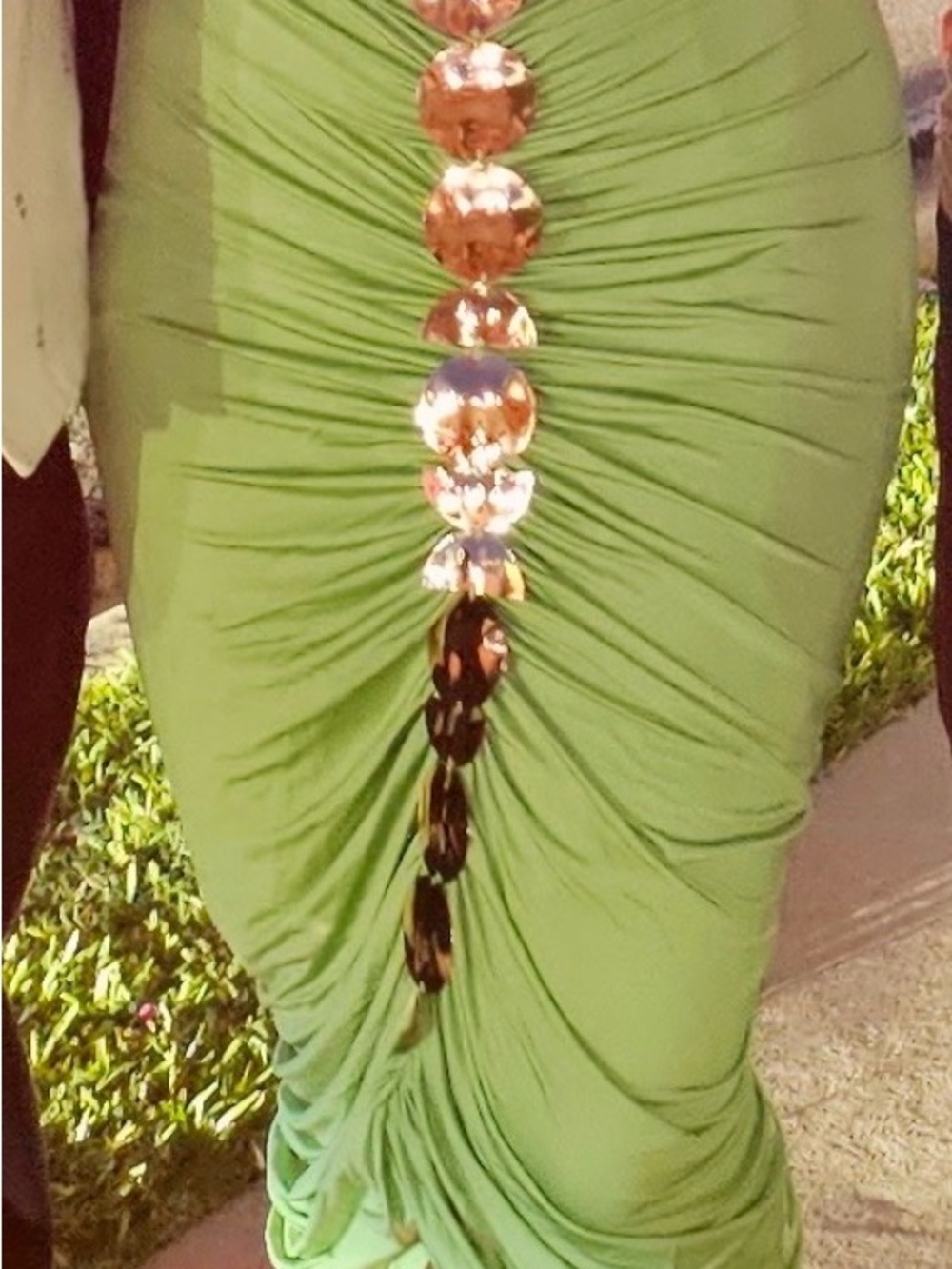 cult gaia Green Plunging Ruched Strapless Dress with Gold Discs - Picture 3 of 3